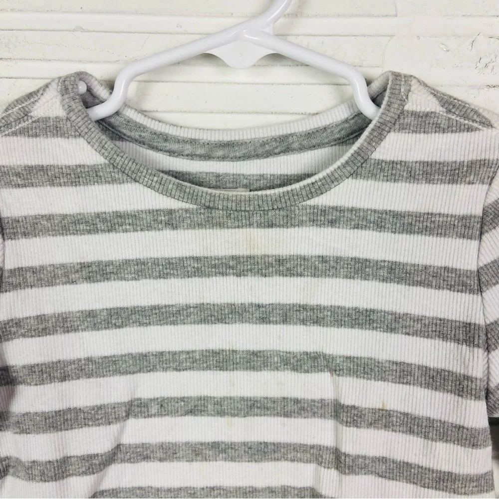 Gymboree Gray and White Striped ribbed cotton stretch Long Sleeve Tee size 3T
